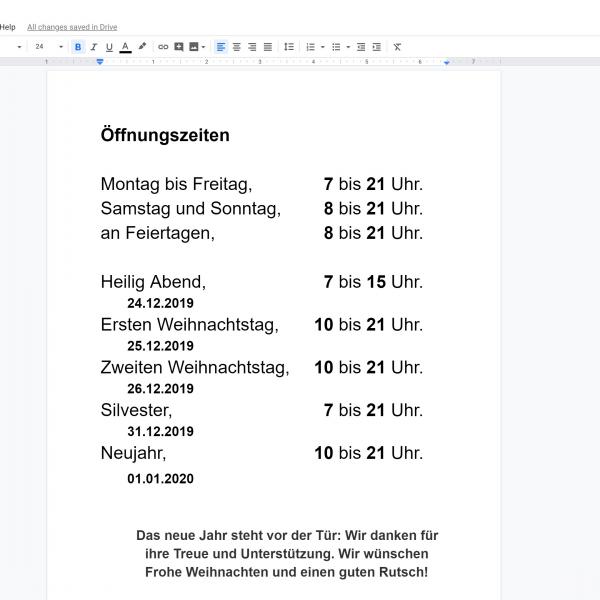 Öffnungszeiten DIN A4